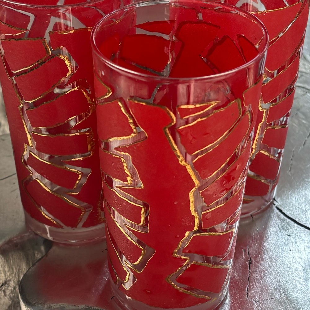 Three culver MCM glasses Barware Hollywood Regency style Orange gold rare
